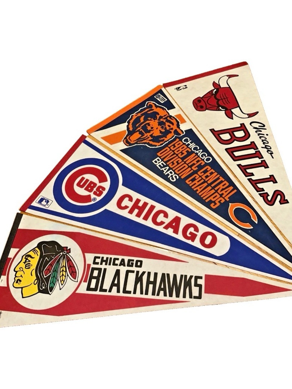 Vintage Sports Team Pennant Bundle - Chicago Themes Bears Bulls Cubs Blackhawks